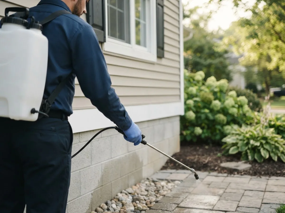 Pest control technician inspecting a home in Delaware, OK